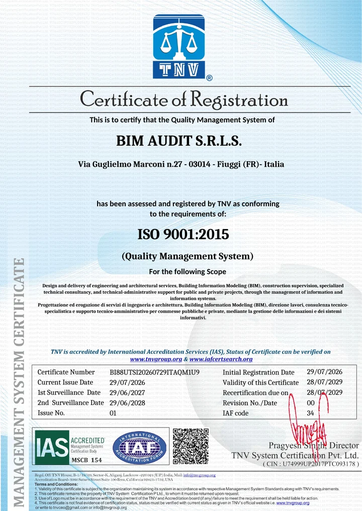 Anteprima certificato ISO 9001 BIM Audit